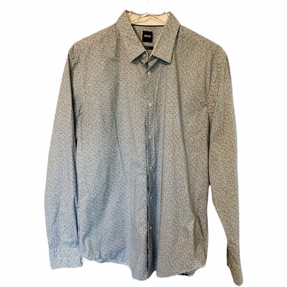 Hugo Boss Mens Novelty Camara Print Slim Fit Stretch Button Down Dress Shirt XL - Picture 2 of 6